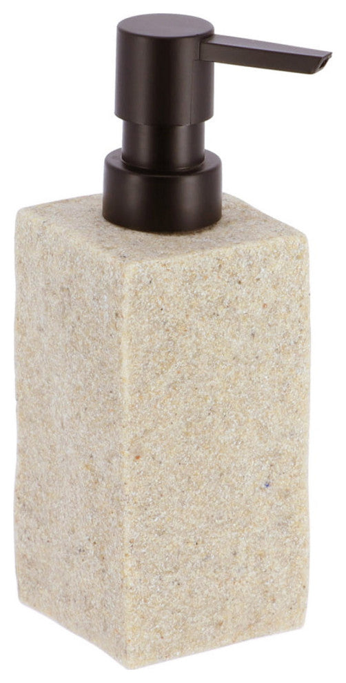 Modern Square Resin Soap & Lotion Dispenser - 9 fl oz, Stone Effect Design, Natural