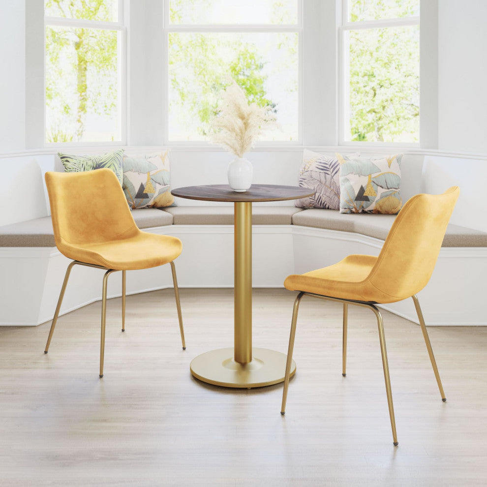 Dining Chair, Set of 2, Steel Metal, Fabric, Yellow, Gold, Kitchen Cafe Bistro