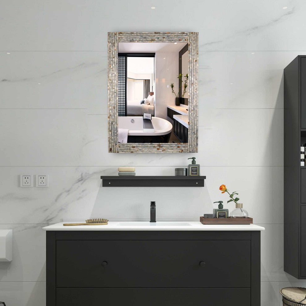 Chloe'S Reflection Seashell Finish Rectangular Framed Wall Mirror 32" Height
