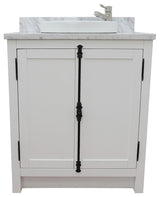 30" Single Vanity, Glacier Ash, White Carrara Top, Round Sink