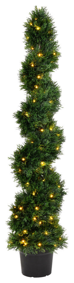 Full product shot of the artificial cedar spiral tree on a white background, showing the complete item.