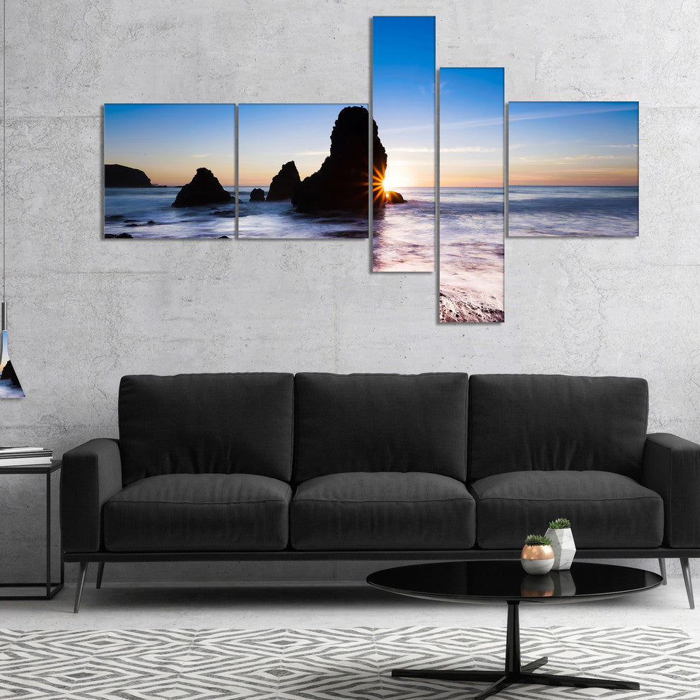 Sunset at Rodeo Beach Panorama, Seashore Canvas Art Print, 60"x32", 5 panels