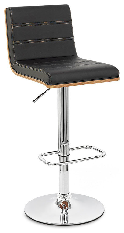 Prenatt Barstool Chrome Base Finish With Black Faux Leather and Walnut Back