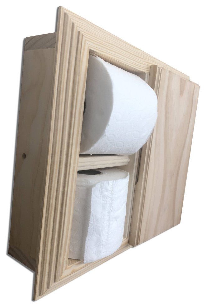 Hyacinth Wood Recessed Toilet Paper Holder With Storage 14x12.75, Unfinished