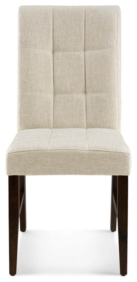 Tufted Side Dining Chair, Set of 2, Fabric, Wood, Beige, Cafe Bistro Restaurant
