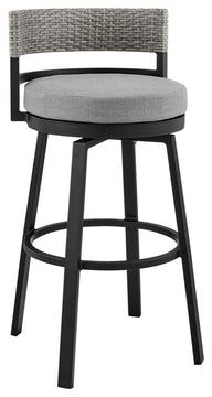 Encinitas Outdoor Stool, Aluminum With Wicker/Gray Cushions, Counter Height