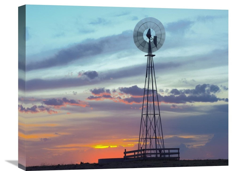 "Windmill Producing Electricity At Sunset, North America" Artwork