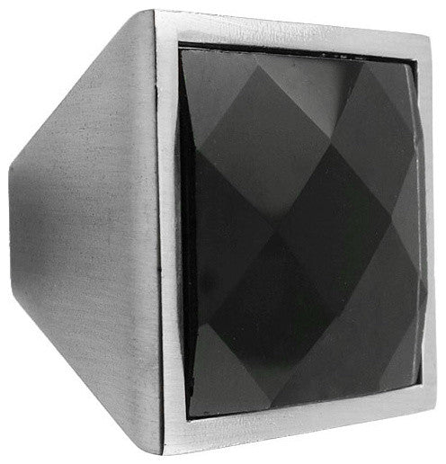 MultiFaceted Black Onyx Brushed Nickel Square Frustum Knob