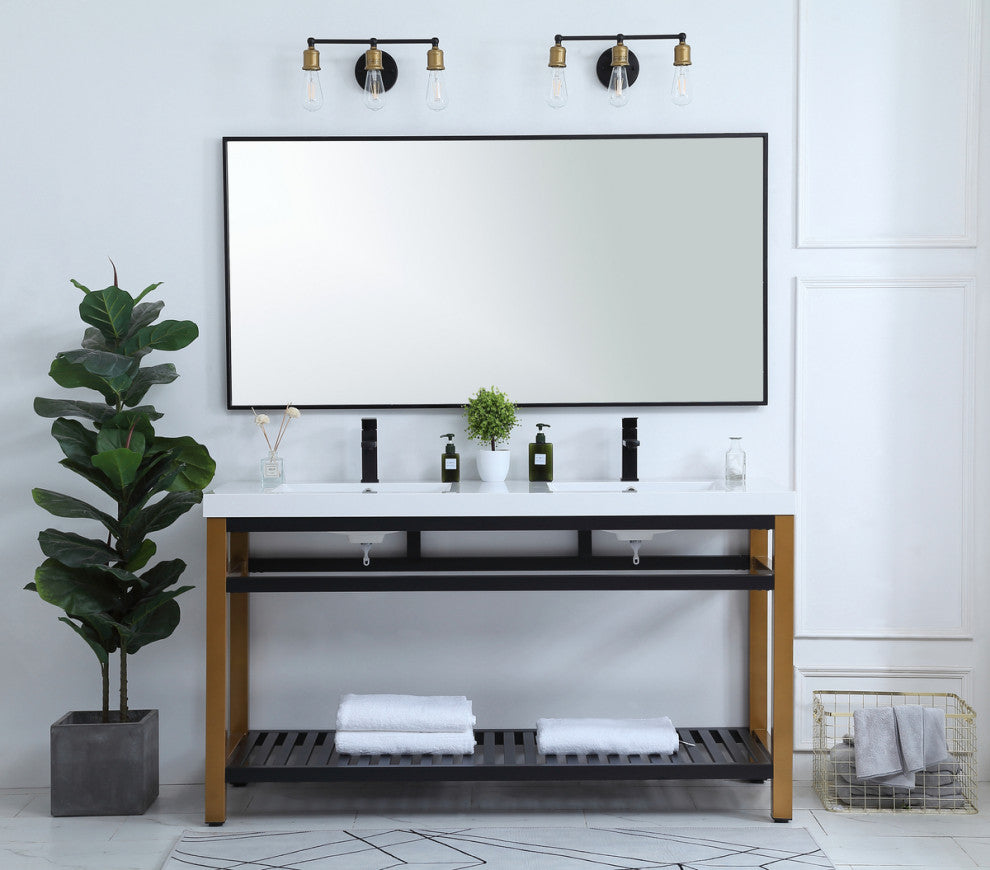 Home Living Single Bathroom Metal Vanity, Golden Black, 60"