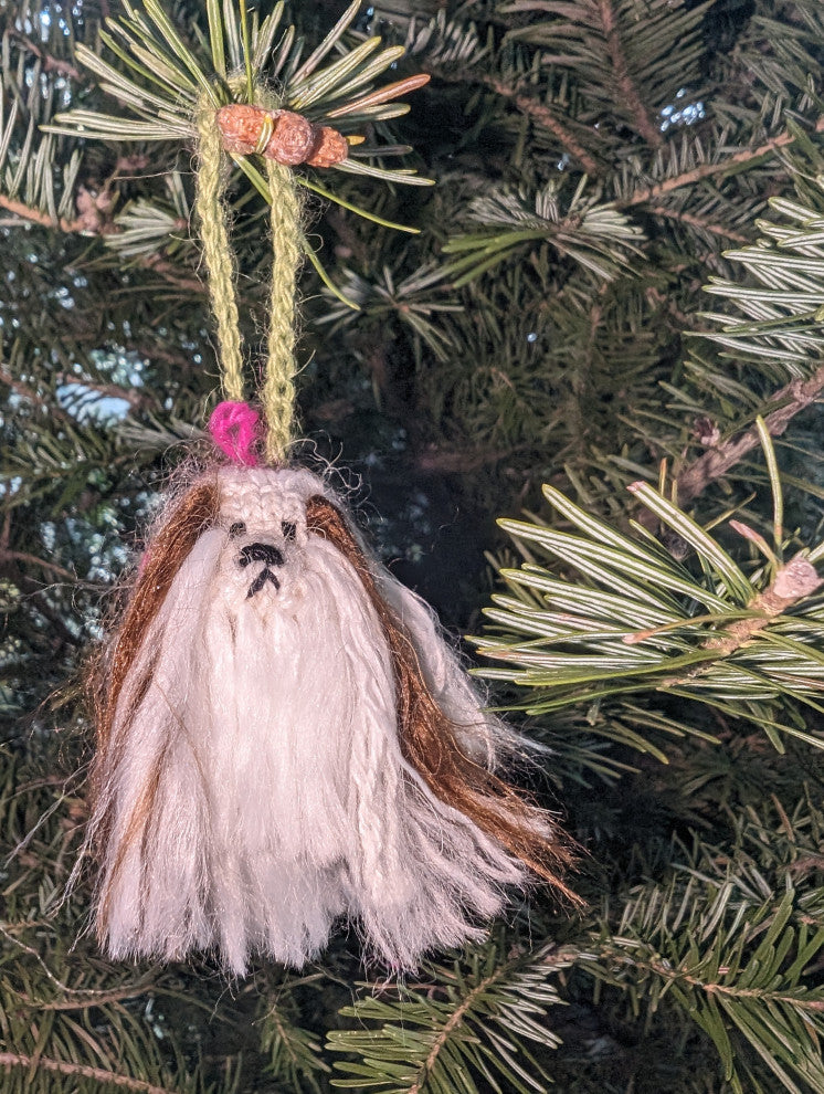 Hand-Knit Shih Tzu Christmas Ornament