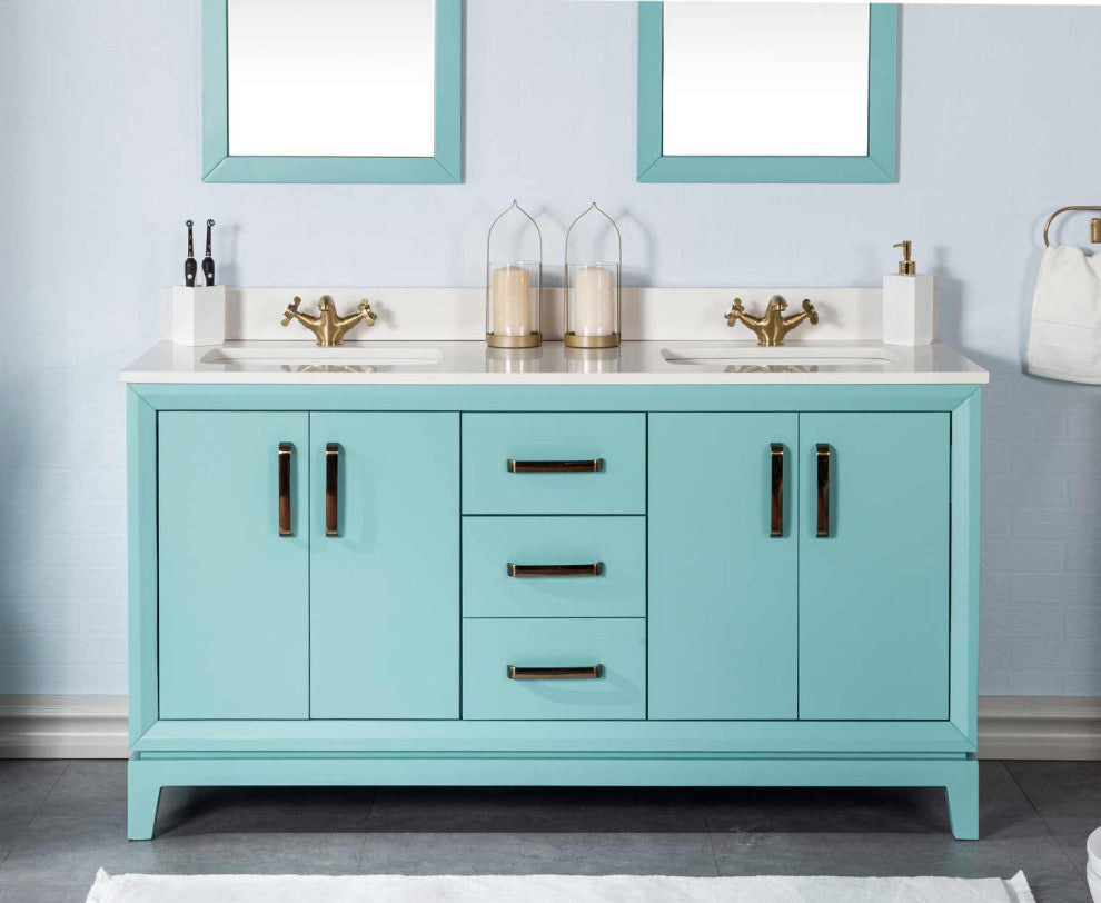 Fabia Collection 60" Bathroom Vanity With Sink, Mirror, Countertop, Turquoise