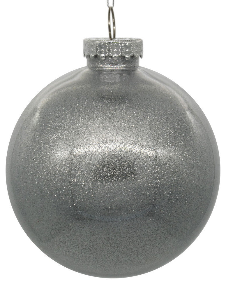 Clear Ornament With Glitter Interior , Silver, 3"
