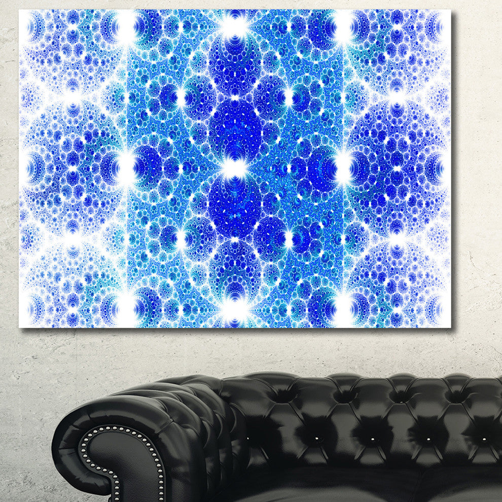 Exotic Blue Fractal Crescent Pattern, Oversized Abstract Canvas Art Print, 60x40