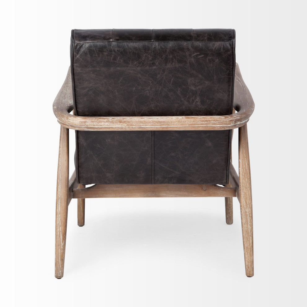 HomeRoots Black Leather Accent Chair With Wrapped Ash Wood Frame