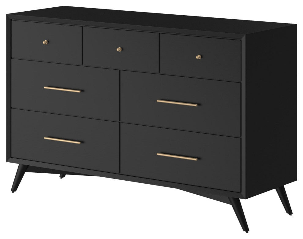 Flynn Mid Century Modern 7 Drawer Dresser, Black
