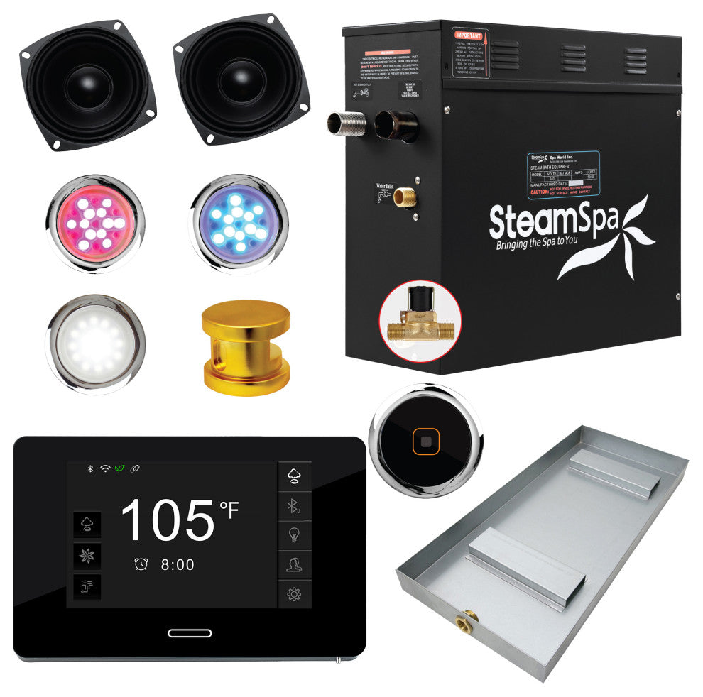 Black Series Wifi/Bluetooth 9kW QuickStart Steam Bath Set, Gold