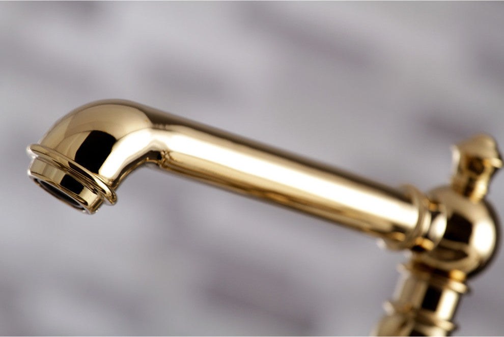 Kingston Brass Bridge Kitchen Faucet With Sprayer, Polished Brass