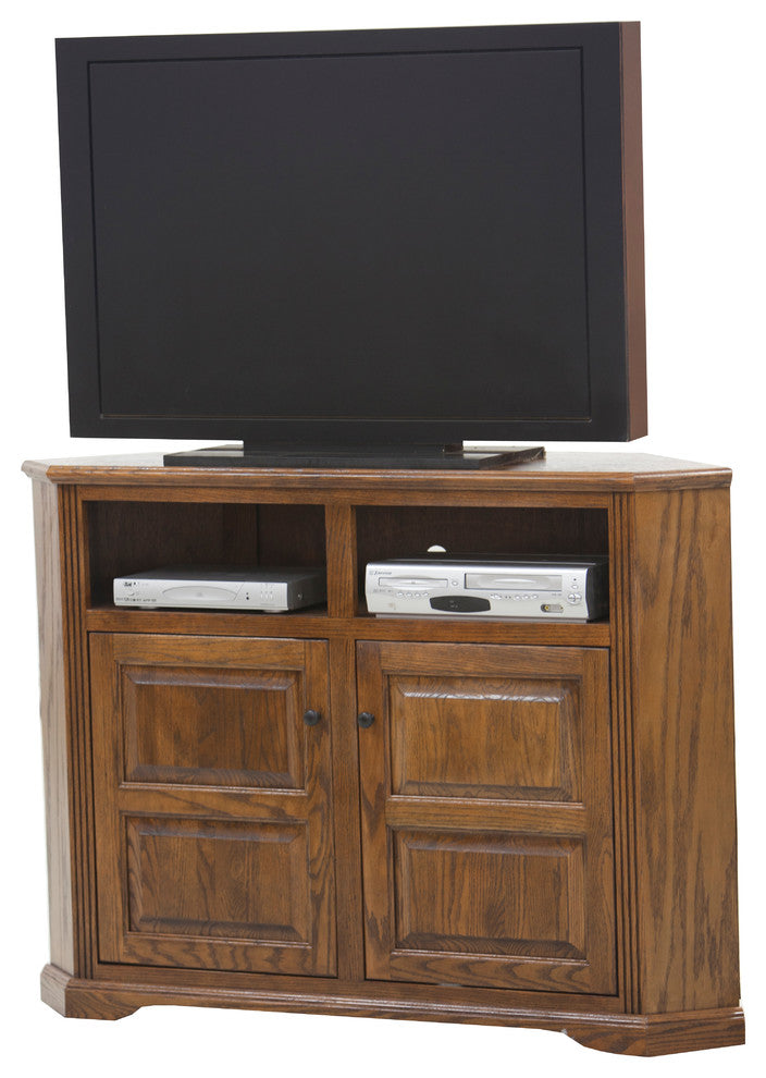 Oak Ridge, Tall 56" Wide Corner TV Console, Iron Ore Oak