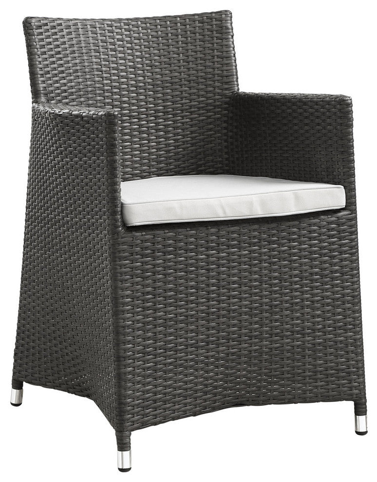 Modern Contemporary Outdoor Patio Dining Set, White, Fabric, Synthetic Rattan