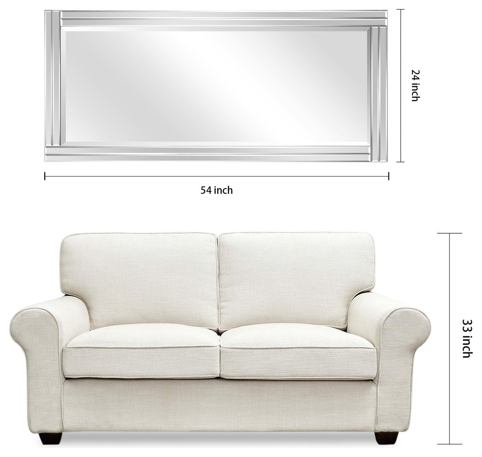 Stepped Beveled Rectangle Wall Mirror, Solid Wood Frame, 1" Center Mirror, 24" X 54"