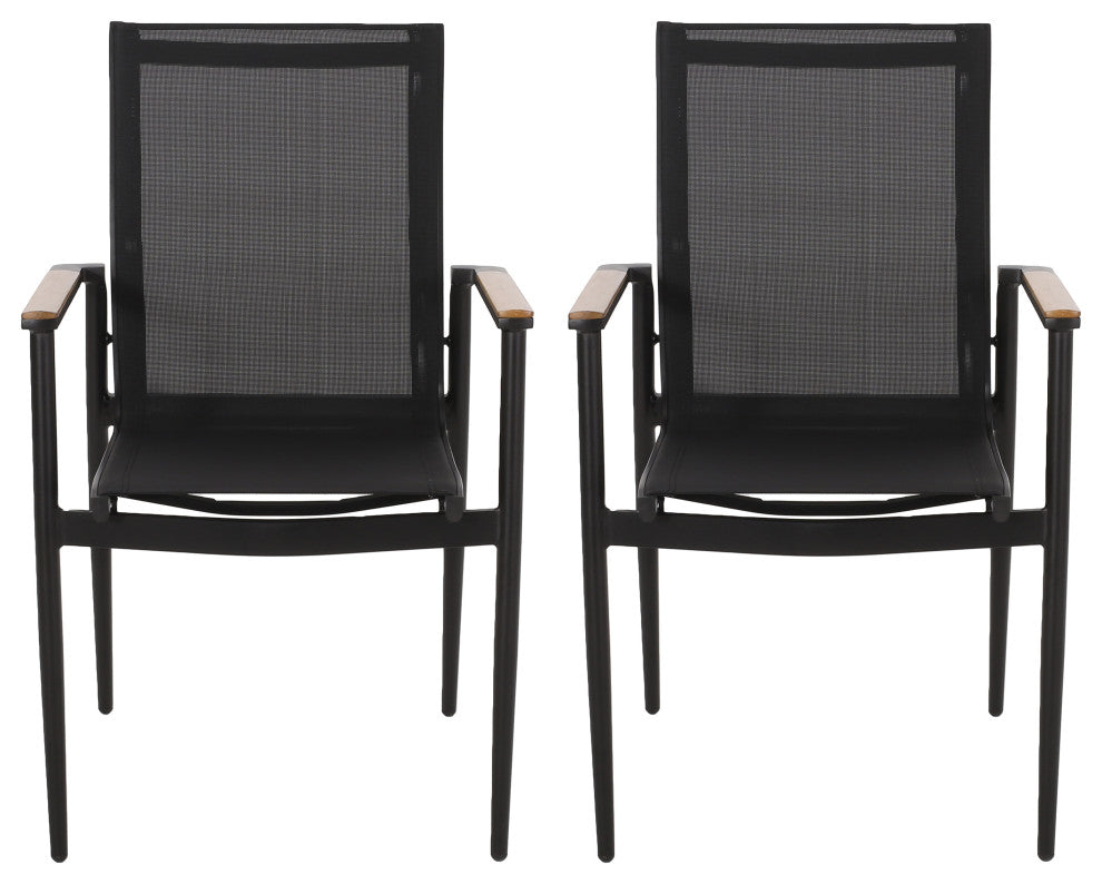 Shane Outdoor Mesh and Aluminum Dining Chairs, Set of 2