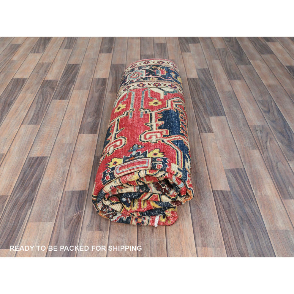 Imperial Red Afghan Peshawar Heriz Wool Hand Knotted Oriental Rug, 6'1"x9'2"