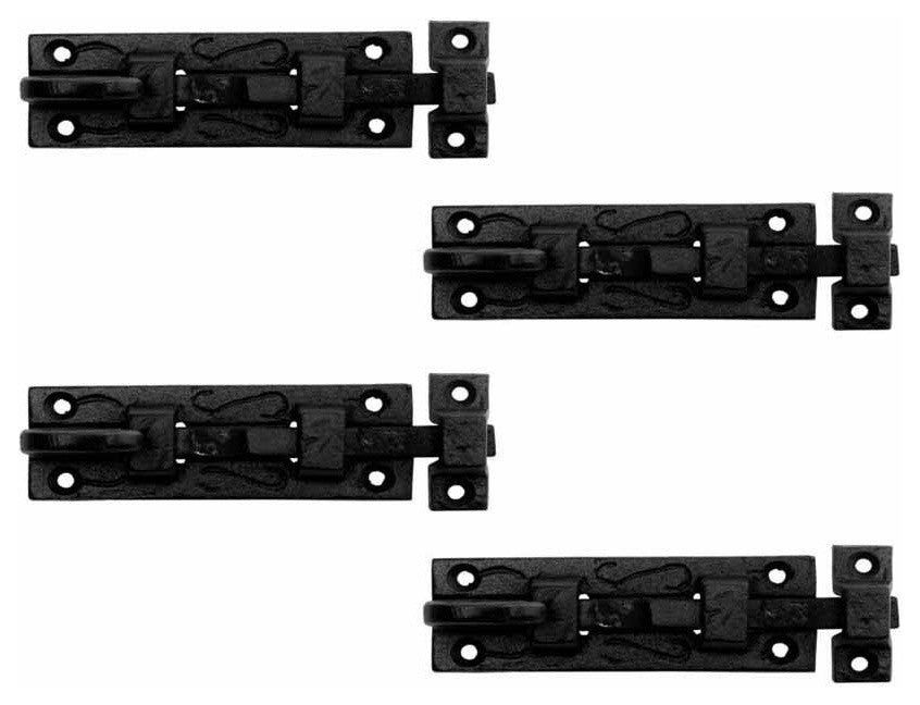 4 Piece Black Slide Bolt Wrought Iron Curled Tail Cabinet Door Renovators Supply