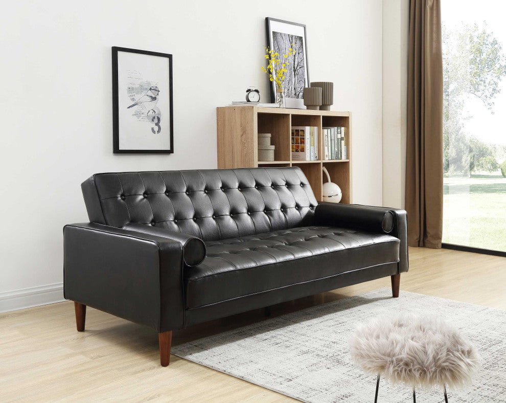 Andrews 85 in. W Flared Arm Faux Leather Straight Sofa, Black