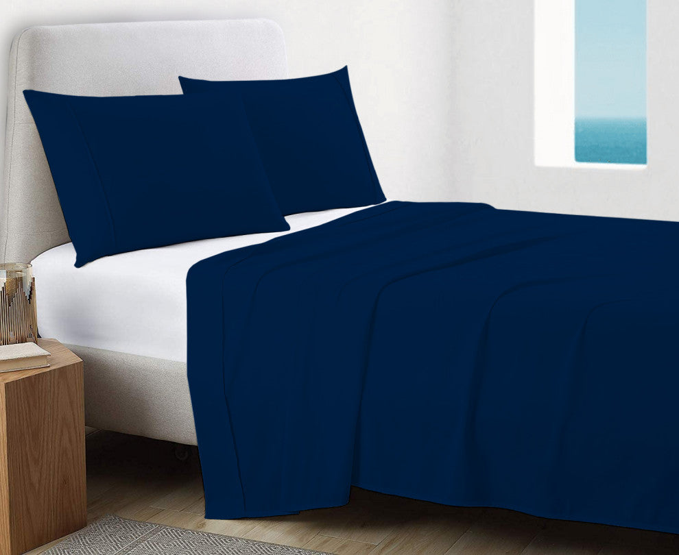 Organic Cotton Sateen Wrinkle Resistant Flat Sheet, Navy Blue, King