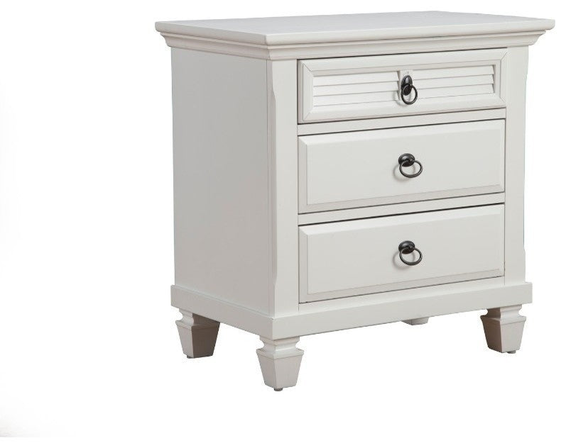 Benzara BM171807 Pine Wood 3 Drawer Nightstand In White