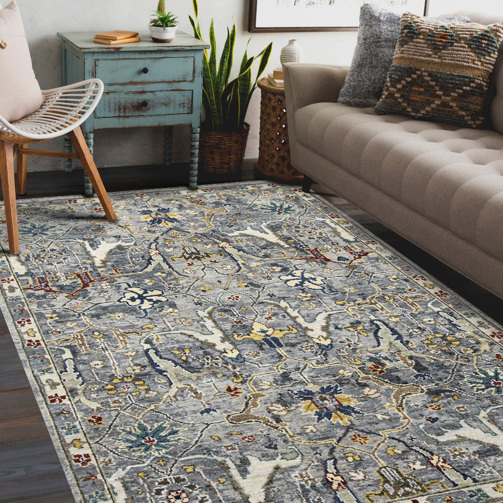 Nuit Arabe Kriotra Area Rug, Deep Silver, 10' x 14', Bordered
