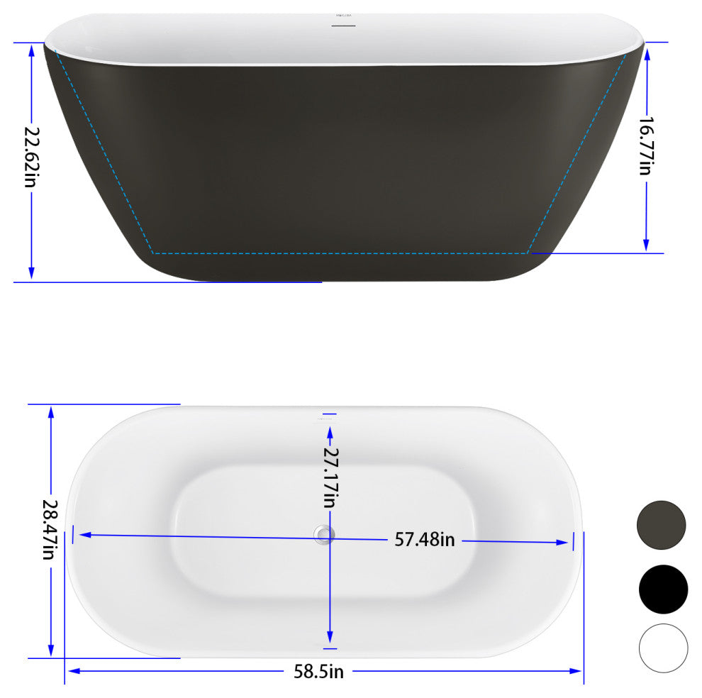 59" Chrome glossy Acrylic Oval Freestanding Non-Whirlpool Soaking Bathtub