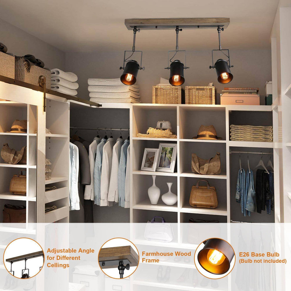 LNC Wood Close to Ceiling Track Lighting Spotlights 3-Light Track Lights