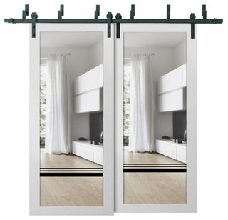 Barn Bypass Doors 84 x 84 | Lucia 2666 White Silk Clear Glass | Sturdy 8ft
