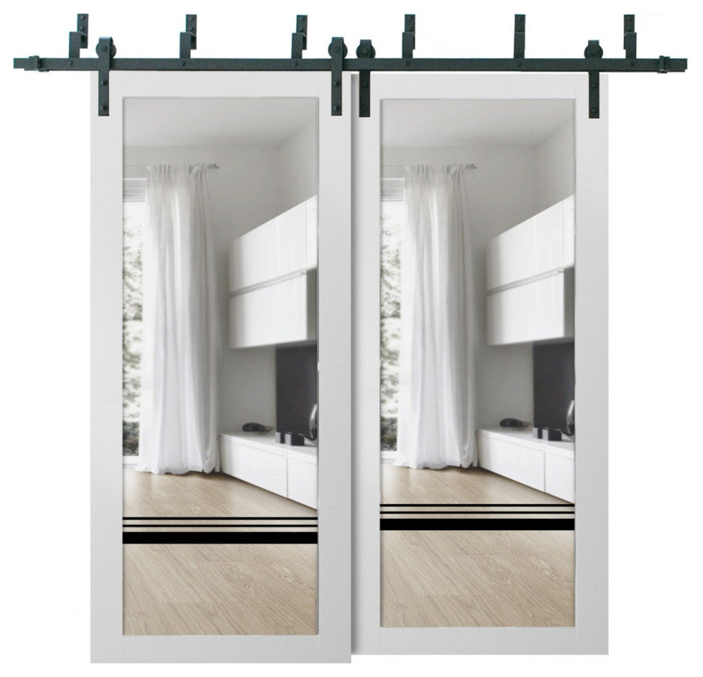 Barn Bypass Doors 84 x 84 | Lucia 2666 White Silk Clear Glass | Sturdy 8ft