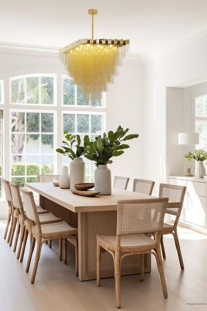 20-Light Gold Chandelier With Hanging Aluminum Chains