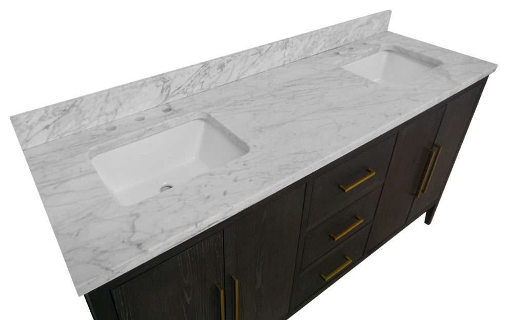 Parisian 72" Bathroom Vanity, Dark Oak, Carrara Marble
