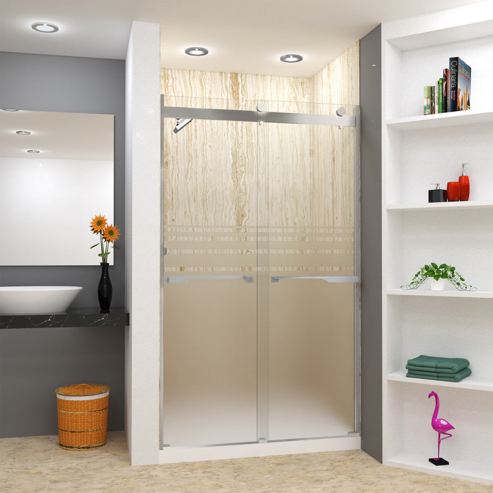 Transolid Brianna 48" W x 80" H Frameless Sliding Shower Door, Brushed Stainless