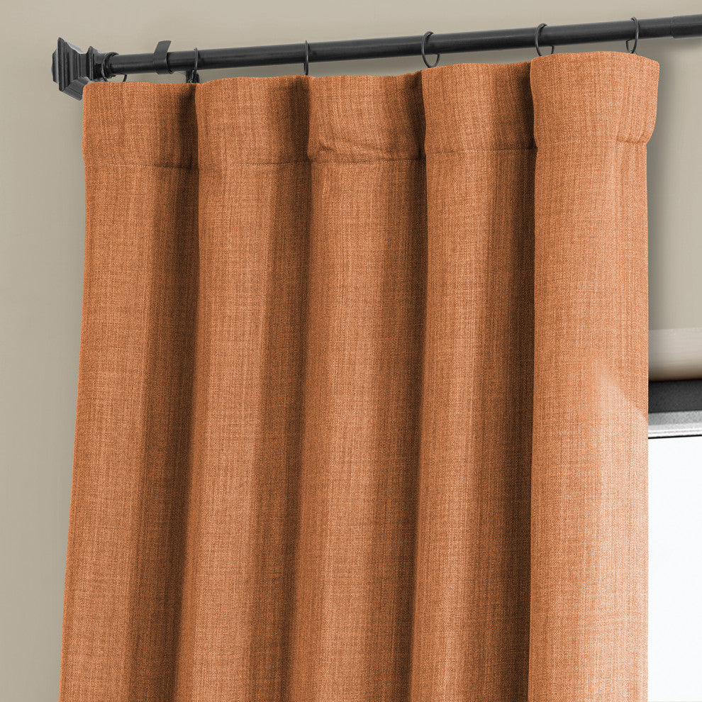 Faux Linen Darkening Curtain Single Panel, Desert Orange, 50"x108"