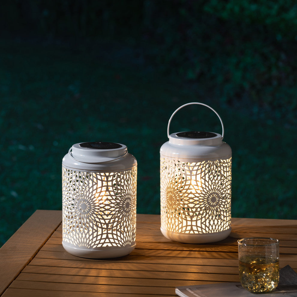 Metal Cutout Solar Powered Hanging Lantern, 2-Piece Set