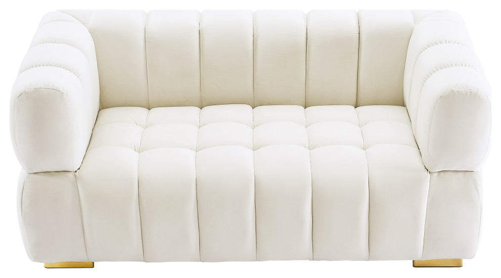 Gwen Velvet Upholstered Chair, Cream, Loveseat