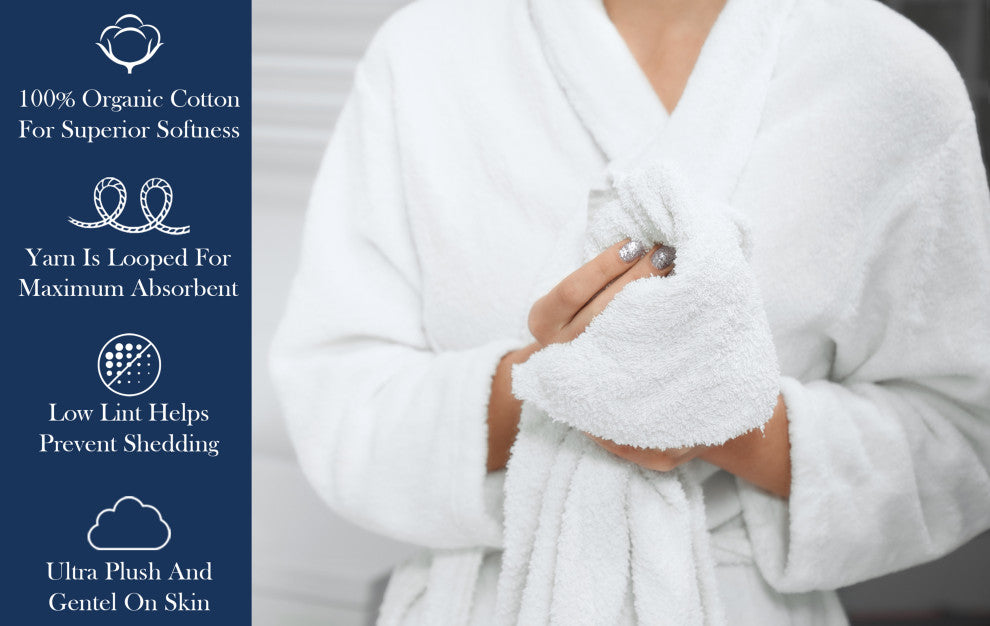 Delara 100% Organic Cotton Plush Hand Towels, Set of 2, 20"x30", Navy Blue