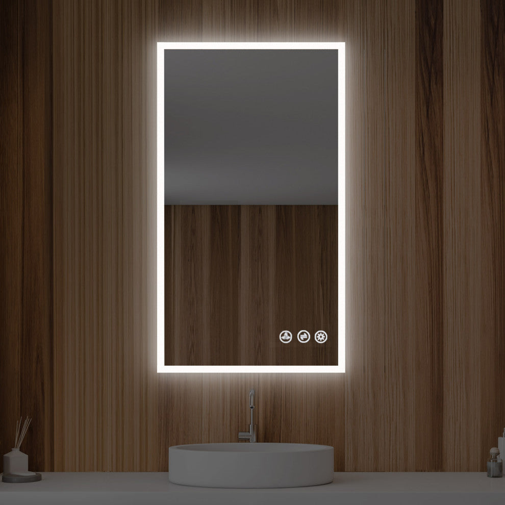 Fogless, Dimmable, Color Temperature Adjustable LED Mirror, 21x36