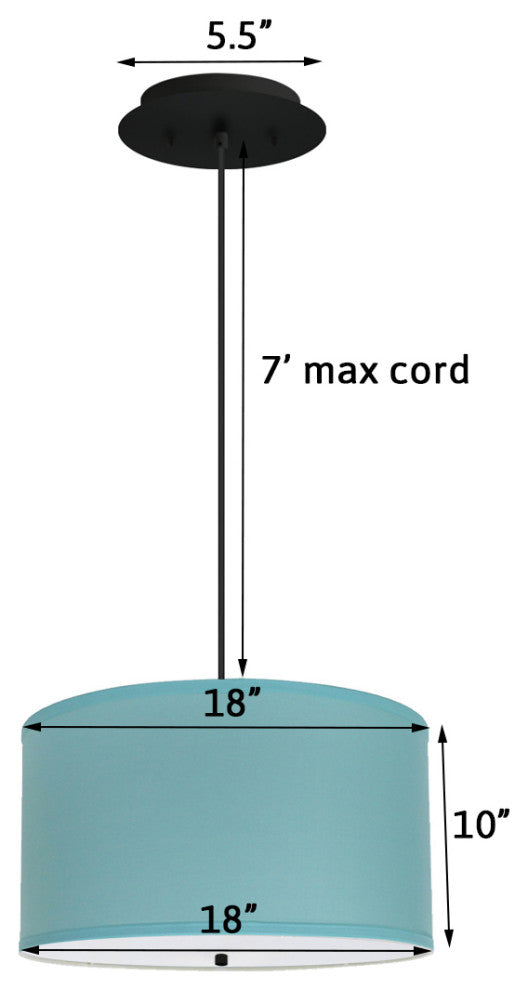 18" W 2 Light Pendant Island Paridise Blue Shade with Diffuser, Black Cord