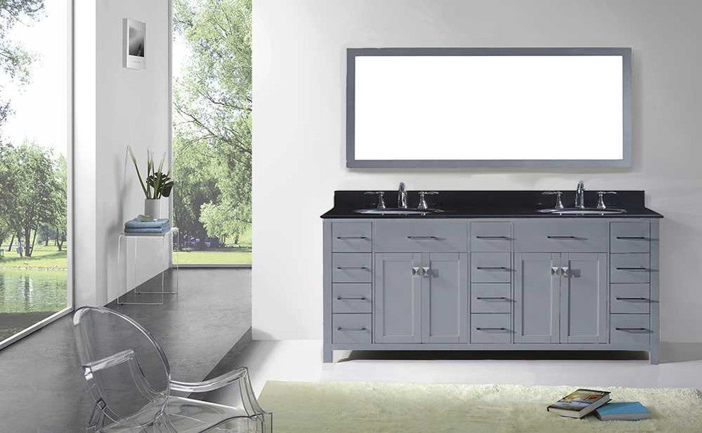 Caroline Parkway 78" Double Bathroom Vanity Set Gray, Granite Top
