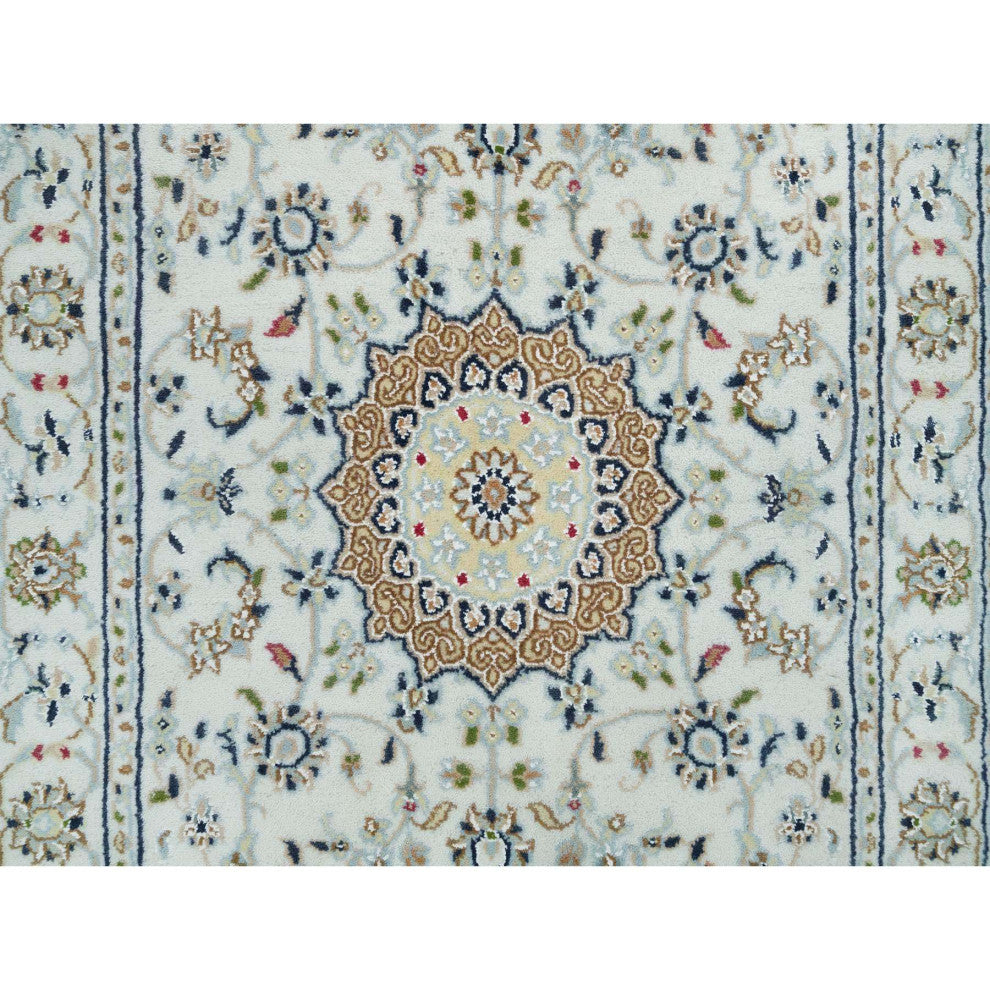 White, Natural Wool, Hand Knotted, Nain Design 250 KPSI Runner Rug, 2'8"x8'4"