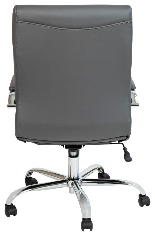 Mid-Back Executive Swivel Office Chair with Metal Frame and Arms, Gray Leatherso