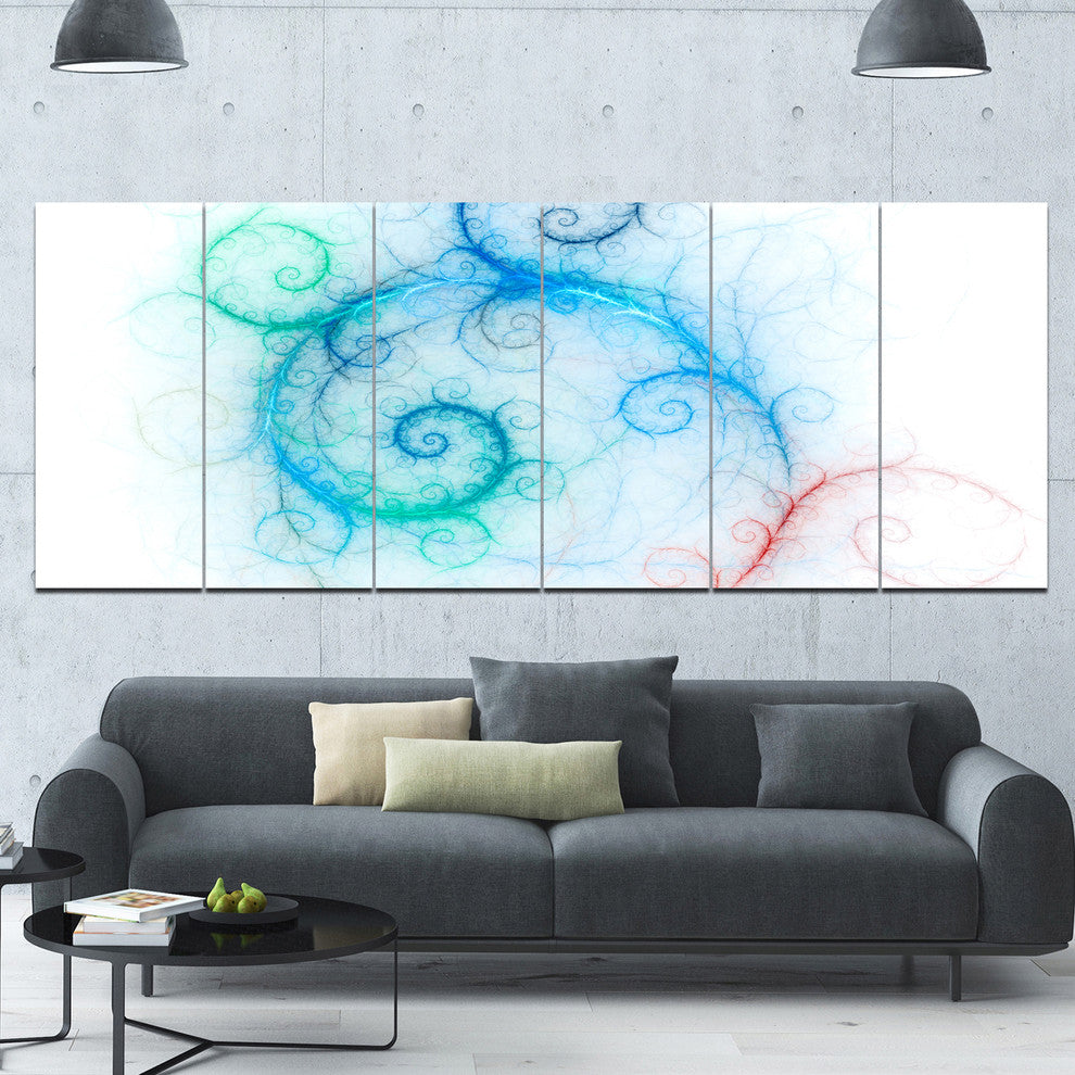 Beautiful Blue Fractal Pattern, Abstract Wall Art Canvas, 70"x28", 6 Panels