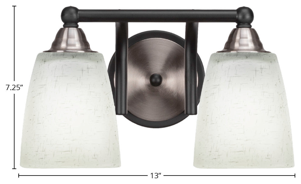 Paramount 2-Light Bath Bar, Matte Black & Brushed Nickel, 4.5" White Muslin