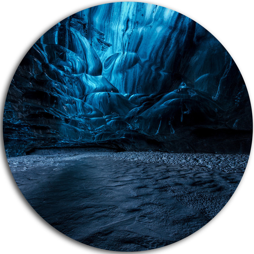 Beautiful Ice Cave In Iceland, Landscape Photo Disc Metal Wall Art, 11"